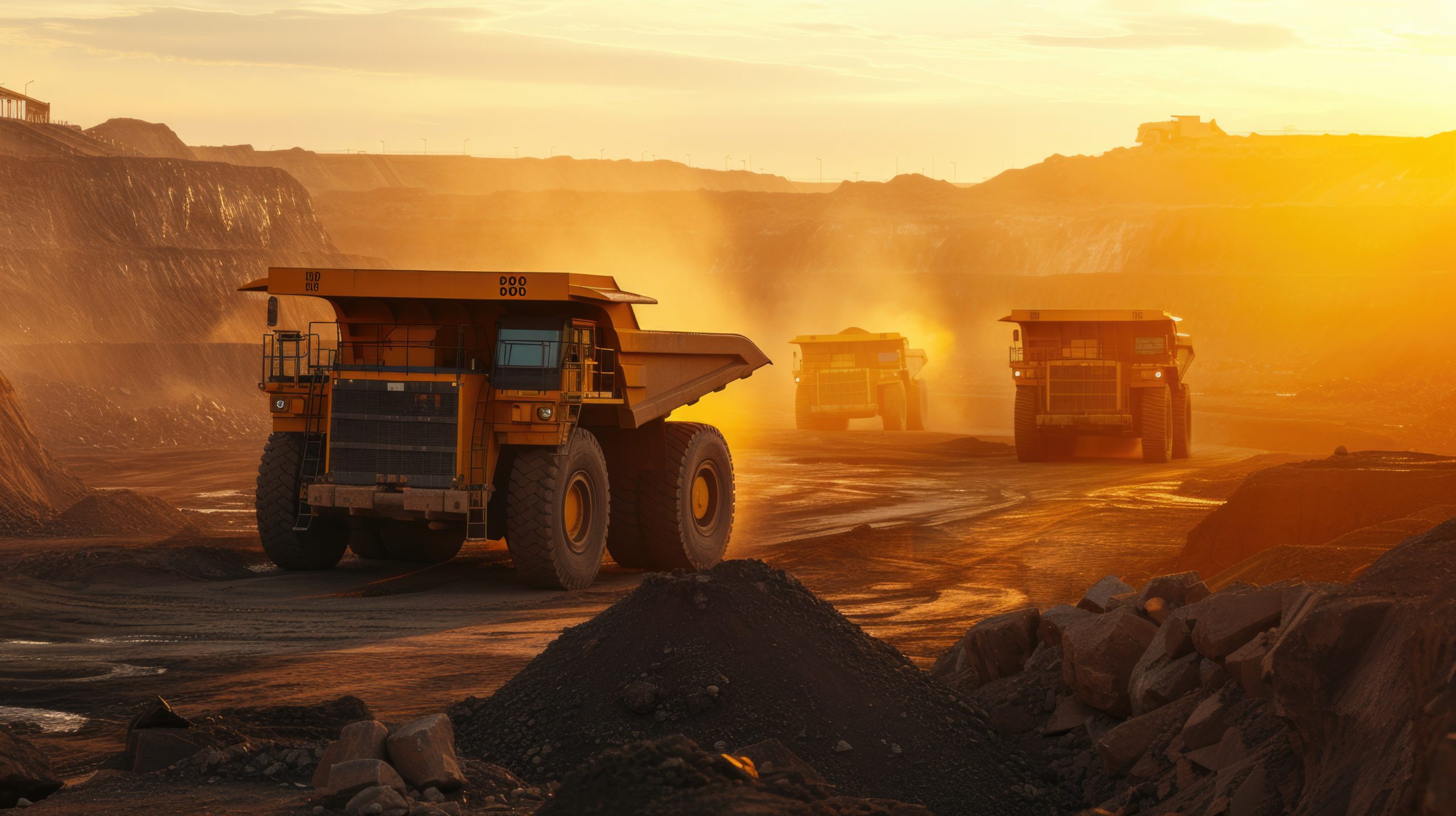 big vehicles at the mining site, cinematic photography --ar 16:9 --v 6 Job ID: b58c055f-52de-4014-bdcf-4bc374854905